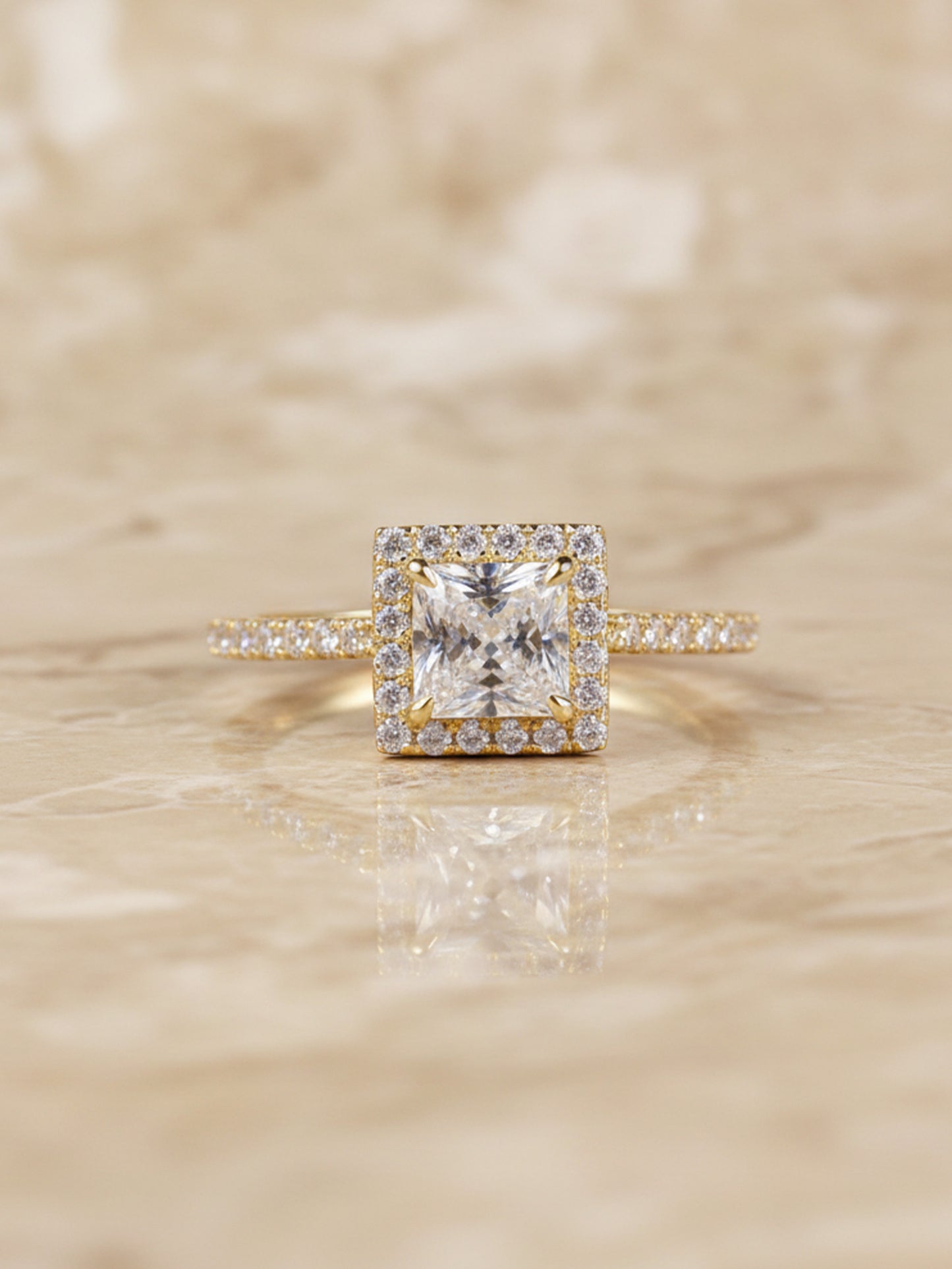 Princess Cut Halo Outline Ring